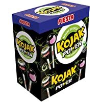Los mejores  - FIESTA Kojak Power Caramelo con Palo Sabor Bebida Energética Relleno de Chicle - Con Guaraná - Caja de 100 unidades